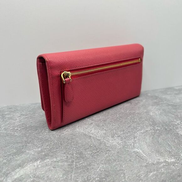 Prada Saffiano Leather Bow Continental Wallet Pink With ID Holder Bifold - Picture 5 of 16